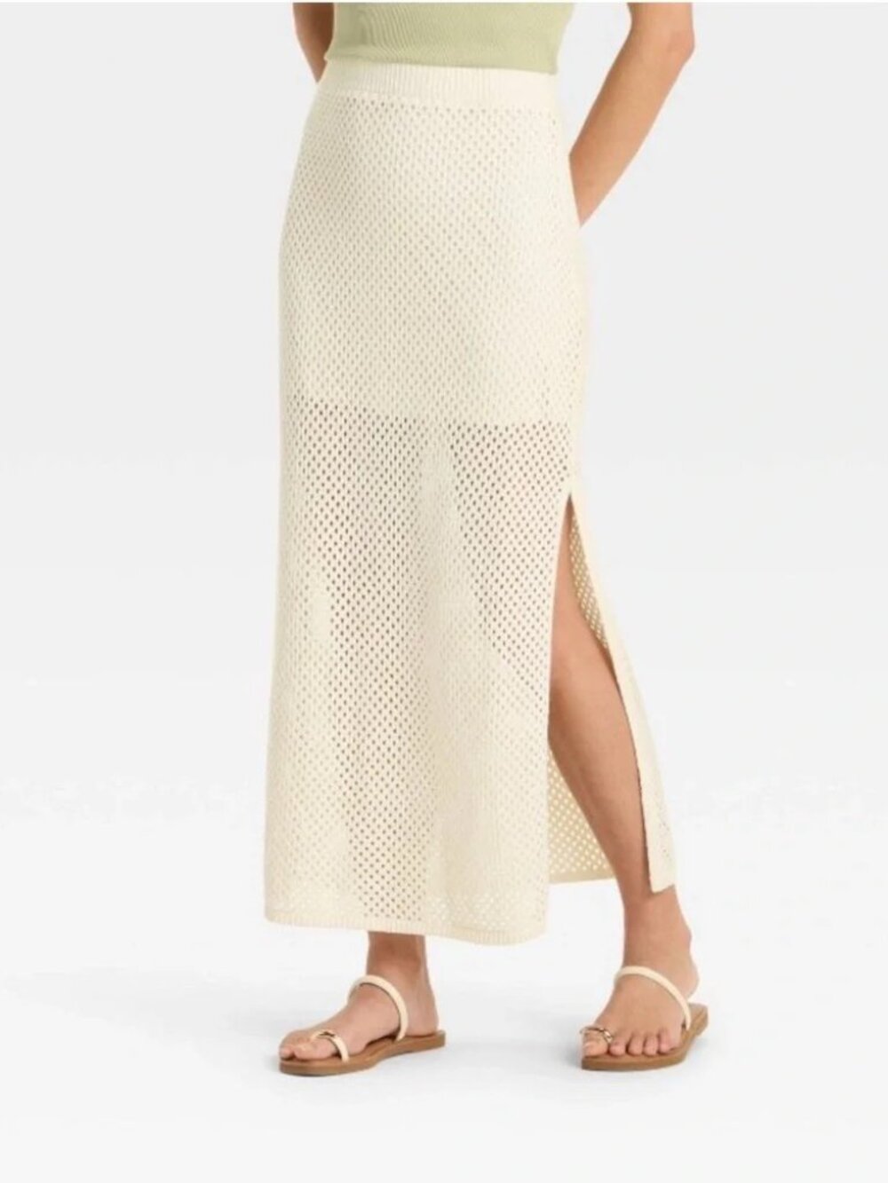 Women's Cream Knit A-Line Skirt